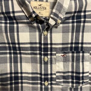 2/$30 Hollister Plaid Button Down Shirt XS HCO Button Up Shirt WHITE & NAVY BLUE